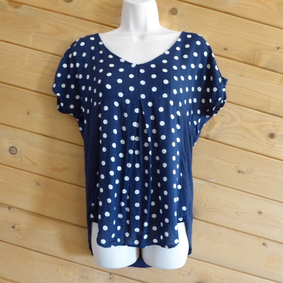Porridge Anthropologie Navy Blue Elva Polka Dot V-neck Tunic Shirt Casual Top S - Picture 1 of 8